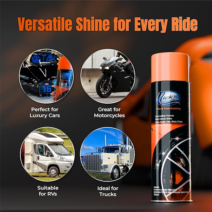 Nick's Professional Supplies High Gloss Tire Shine (1 Pack) - Long Lasting Tire Care - Your Ultimate Wet Tire Shine Spray for a Black Finish Shine on Ceramic Coating for Cars, Trucks, Motorcycles.