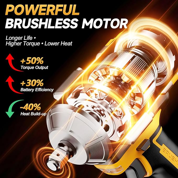 Labfintom Cordless Impact Wrench 1/2 Inch for De-Walt 20V Battery, 1200N.m High Torque Brushless Electric Impact Gun, 3-Speed, 5 Sockets, Power Impact Driver for Car Tires, Auto Repair(No Battery)