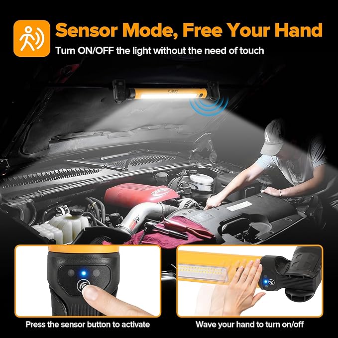 LUTEC 3000LM LED Work Light, 5200mAh Rechargeable Magnetic Under Hood Work Light Bar with Hooks, Cordless Portable Mechanic Light for Car Repairing/Inspection/Garage/Emergency-Yellow