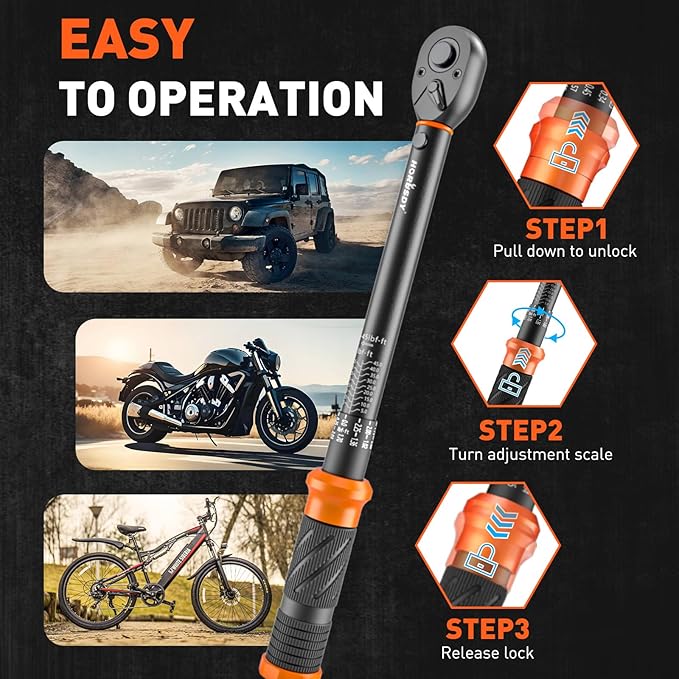 3Pack Torque Wrench Set, 1/4", 3/8", 1/2" Drive Click Torque Wrench Extra with Extension Bars & Adapters, Dual-Direction Adjustable Precision Torque Wrenches for Car, Motorcycle, Bike DIY Maintenance