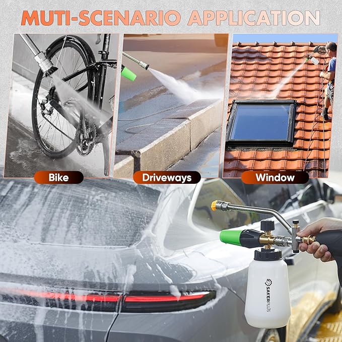 Foam Cannon Dual Connector Accessory,Pressure Washer Gun with Foam Cannon,1/4 Inch Quick Connector with 5 Power Washer Sprayer Nozzles,for Car Washing and Cleaning