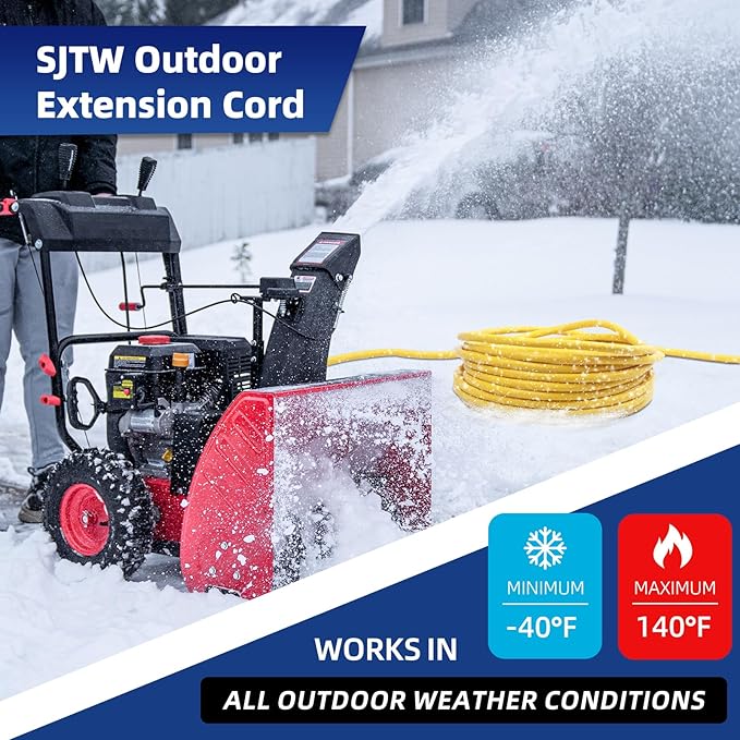 100 FT Outdoor Extension Cord with Multiple Outlets, 12 Gauge Heavy Duty Yellow Extension Cord Waterproof with 3 Outlet, 3 Prong Power Cord for Garden and Home Use Indicator Light, ETL Listed