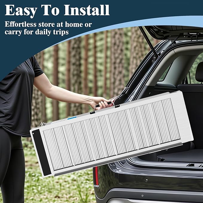 Portable Wheelchair Ramp 4FT, Non-Slip Aluminum Folding Handicap Ramp for Home Steps, 600LBS Capacity Threshold Ramp for Doorways, Stairs, Scooters