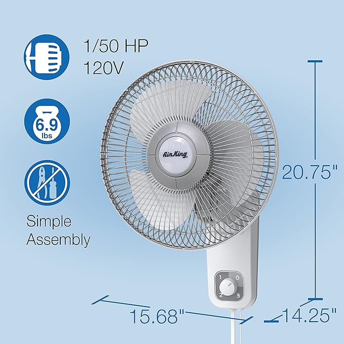 Air King 9012 Commercial Grade Oscillating Wall Mount Fan, 12-Inch , White