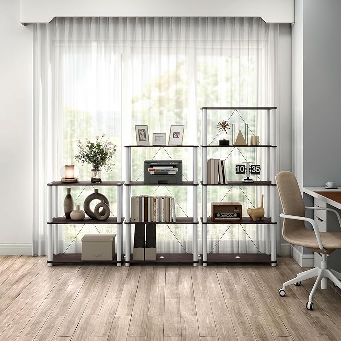 Homes: Inside + Out Apexa Modern 3-Tier Wide Shelving Units, Collectibles Display Shelves, Easy Assembly Standing Shelf, Home Storage Organizer for Living Room, Bedroom, Office, Espresso