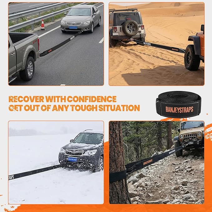 45,000 lb Complete Recovery Kit - 4" x20' Heavy Duty Tow Strap & 2" Receiver Shackle with D-Rings & Locking Pin, Includes Storage Bag for Truck, SUV, Jeep & Off-Road Vehicle Emergency