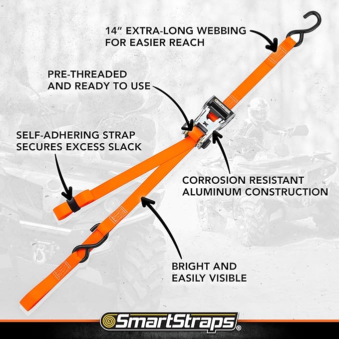 WINSTON PROD SmartStraps 14’ Premium Ratchet Straps, 4 Pack – 3,000lbs Break Strength, 1,000lbs Safe Work Load – Haul Heavy-Duty Loads Such As Boats and Appliances
