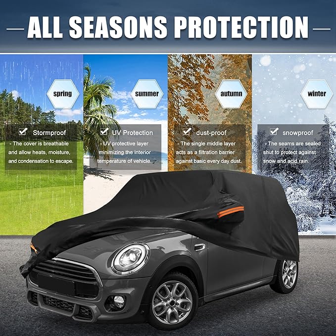 X AUTOHAUX Car Cover for Mini Cooper 2DR 2002-2021 210D-PU Outdoor Full Car Cover All Weather with Door Zipper