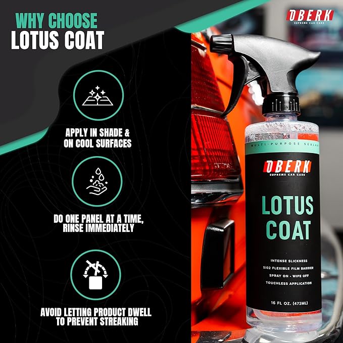 Oberk Lotus Coat SiO₂ Spray Sealant – High Gloss Spray for Cars – Touchless or Wipe-On – Protects Paint, Wheels & Glass – Safe for Coatings – Easy Car Wax Alternative (16 oz)