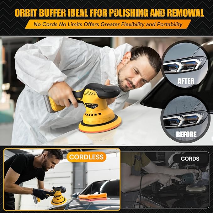 Cordless Car Buffer Polisher Kit for Dewalt 20V Battery(NO Battery),6 In Brushless Dual Action Random Polishing Machine , 8 Variable Speed 5500RPM, Orbital Polisher for Car Detailing,14Pcs Accessories