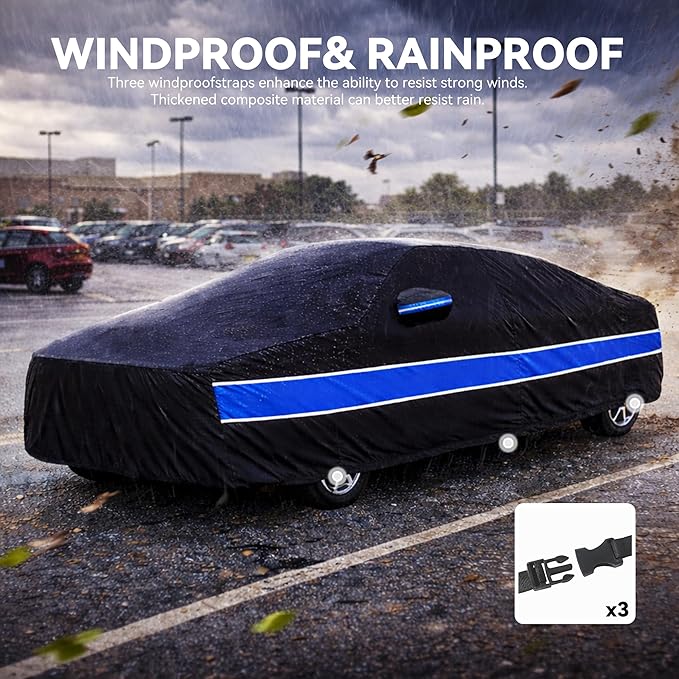 Car Cover Custom Fit Ford Mustang,10-Layer Car Cover Waterproof All Weather,Full Exterior Cover with Cotton Lining,Sun Rain UV Dust Snow Protection with Door Zipper,Fit for Ford Mustang 1994-2025