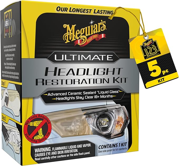 Meguiar's Ultimate Headlight Restoration Kit - The Perfect Headlight Repair Kit to Remove Yellowing and Cloudiness from Headlights - Easy to Use and Seals Headlights with 18 Plus Months of Protection