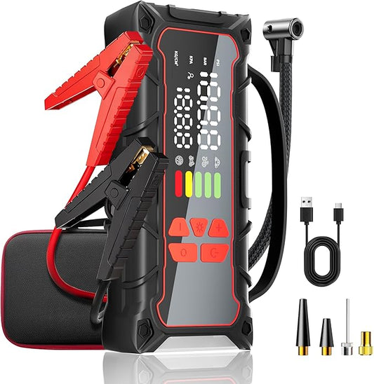5000A Car Battery Jump Starter with Air Compressor 160PSI, Jumper Starter Portable for 7.0L Gas/6.0L Diesel, Jump Box for Car Battery with Tire Inflator & Power Bank& Jumper Cables, Emergency Kit