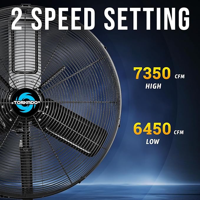 Tornado 24 Inch Outdoor Wall Mount Fan, IPX4 Water-Resistant, High Velocity, Oscillating, 2-Speed, 7350 CFM, TEAO Motor, cETL Listed– For Industrial Use
