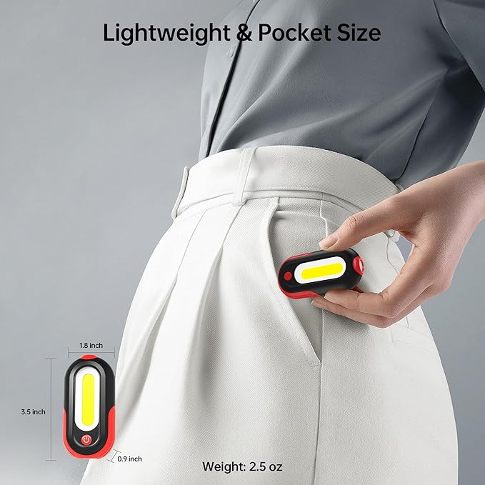 Magnetic Work Light Rechargeable, 400LM LED Work Light with COB Floodlight & Spotlight, 5 Modes, 3–7H Runtime, USB-C Magnetic Flashlight with Hook for Car Repair, Camping, Emergency