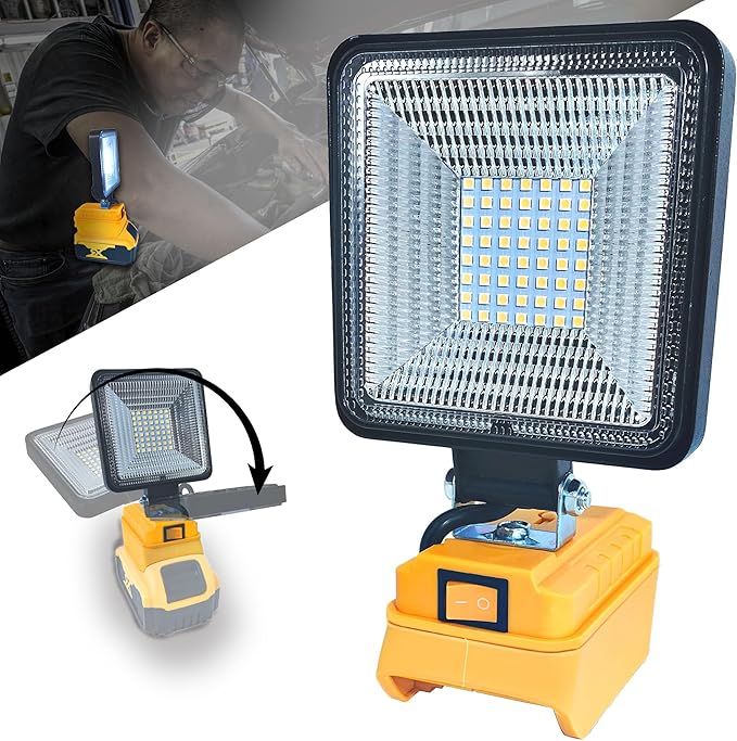 Portable Cordless LED Work Light for Dewalt 20/18v Battery, 30W 3000Lumens Flood Lights Outdoor for Dewalt 20V Battery, Underhood Work Light with Two USB Charging Port for Emergency, Workshop, Garage