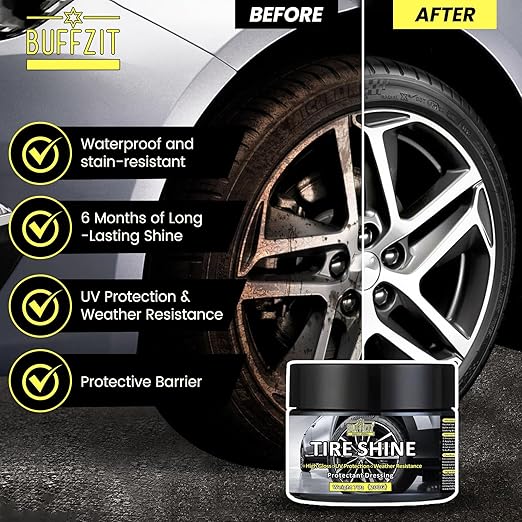 Tire Shine Gel - Ungraded Long-Lasting Tire Dressing with Wet Gloss Look Finish, UV Protection & Weather Resistant Tire Coating for Car, Truck, Motorcycle, RV - 7oz/200g