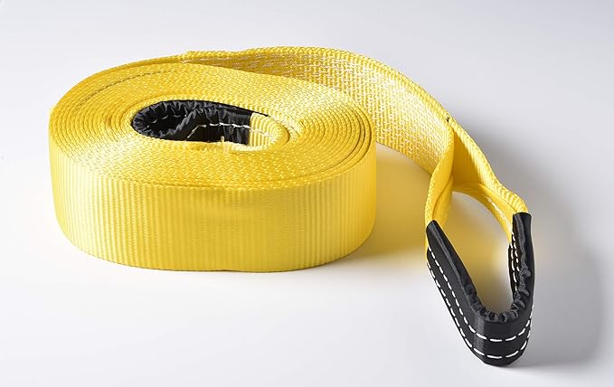 9 Ton 3 Inch 30 Ft. Polyester Tow Strap Rope 2 Loops 20,000 lb Towing Recovery by Alfa Wheels (3in 30ft 3x30 Yellow)