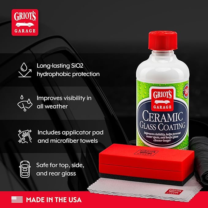 Griot's Garage Ceramic Glass Coating Kit for Car Detailing, Includes SiO2 Hydrophobic Protective Formula, Applicator Pad, and Towels, 10867
