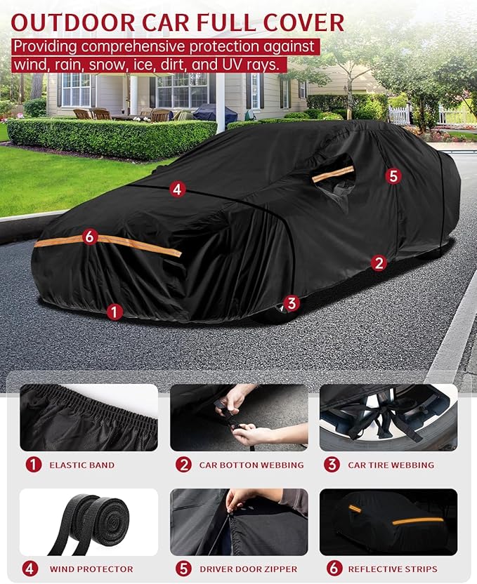 Car Cover for Dodge Challenger 2007-2025 | Heavy Duty Outdoor Full Exterior Cover | Sun, Rain, UV, Dust, and Snow Protection with Door Zipper (Black)