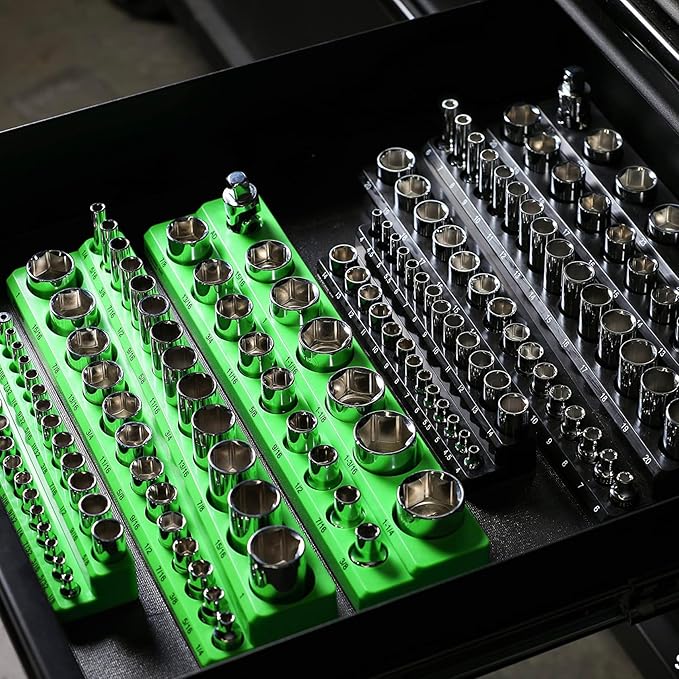 Magnetic Socket Organizer Set 12Pcs, Magnetic Holder, 1/4", 3/8", 1/2" Drive Metric SAE Standard & Deep Sockets Trays(Socket not Included) (6)