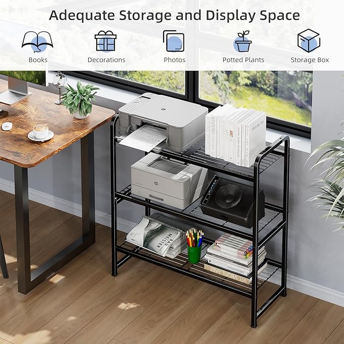 30 Inch Wide Shelving Unit, 3 Tier Wire Storage Rack for Pantry Closet, Stackable, Heavy Duty Metal, Black