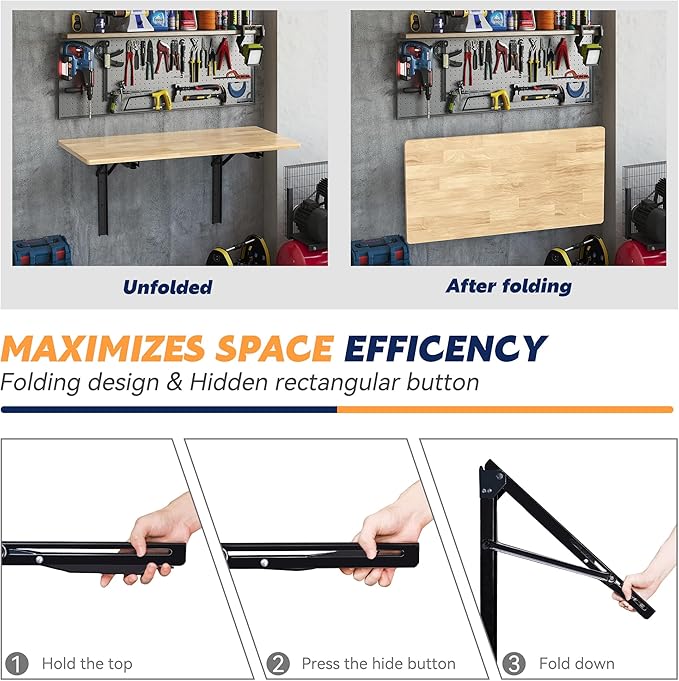 Ultrawall Wall Mounted Folding Workbench, Heavy Duty Foldable Work Table, Collapsible Desk for Workshop, Garage, Office, Home, Holds Up to 550LBS, 32”X18”