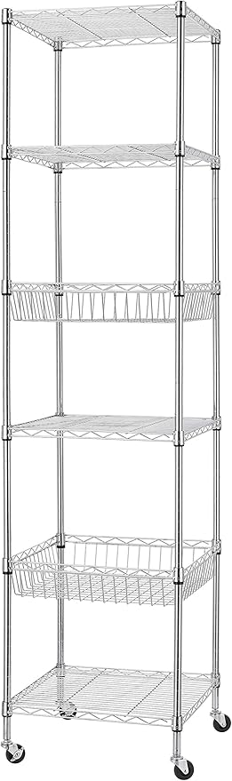 Finnhomy Heavy Duty 6 Tier Wire Shelving Unit with Wheels 18x18x72-inches 6 Shelves Storage Rack Thicken Steel Tube, Adjustable Shelving Rack for Kitchen Bathroom Office, NSF Certified, Chrome