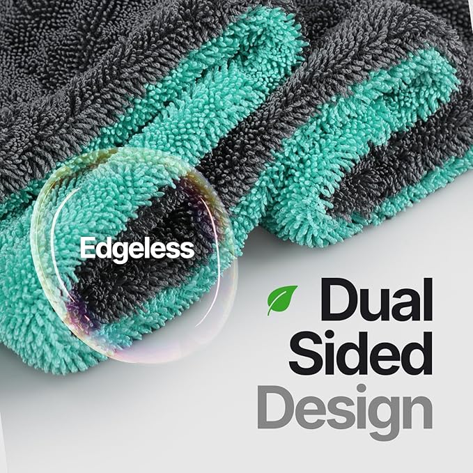 Crystal Clean 1300GSM Microfiber Towels for Cars – XL Drying Towel with Double Twisted Loop, Professional Detailing Towel Car Detailers - Quick Dry, Paint Safe & Swirl-Free (Grey+Green)