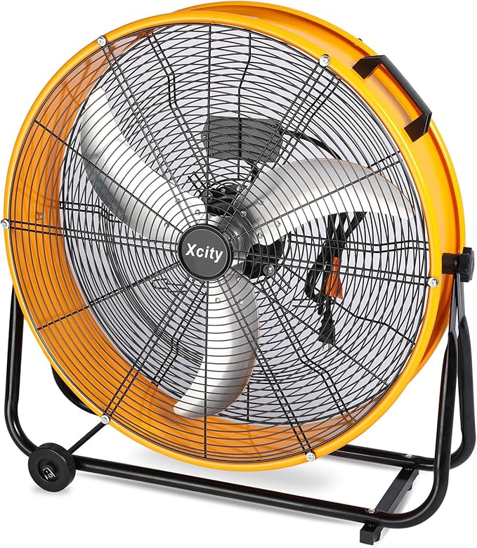 Xcity 24-Inch Metal Drum Fan, Max 8700 CFM High Velocity Industrial Floor Fan With 360° Tilt & 3 Speed for Garage,Workshop,Factory, Basement