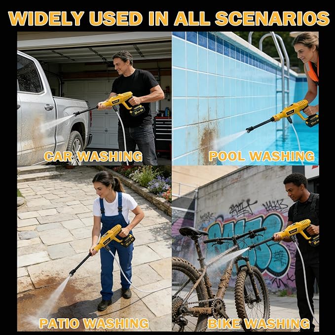 Cordless Pressure Washer Compatible with DeWalt 20V Battery, 800 PSI Portable Handheld Power Washer with 6-in-1 Nozzle Foam Cannon for Car Floor Fence Wall Patio Cleaning (Battery Not Included)