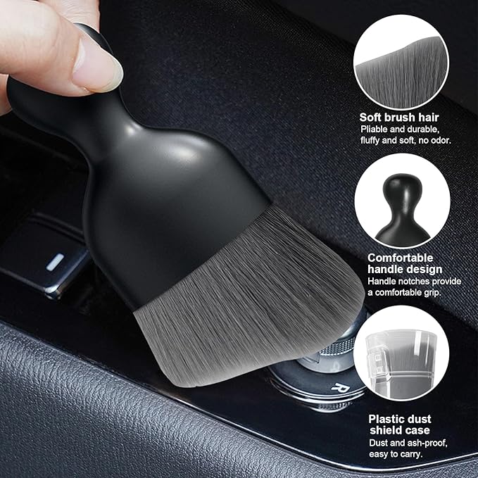Ziciner 2 PCS Car Detailing Brush, Curved Soft Bristles Auto Removal Dust Collectors, Universal Vehicle Dashboard, Air Conditioner Vents etc Interior Cleaning Tool Accessories (Gray)