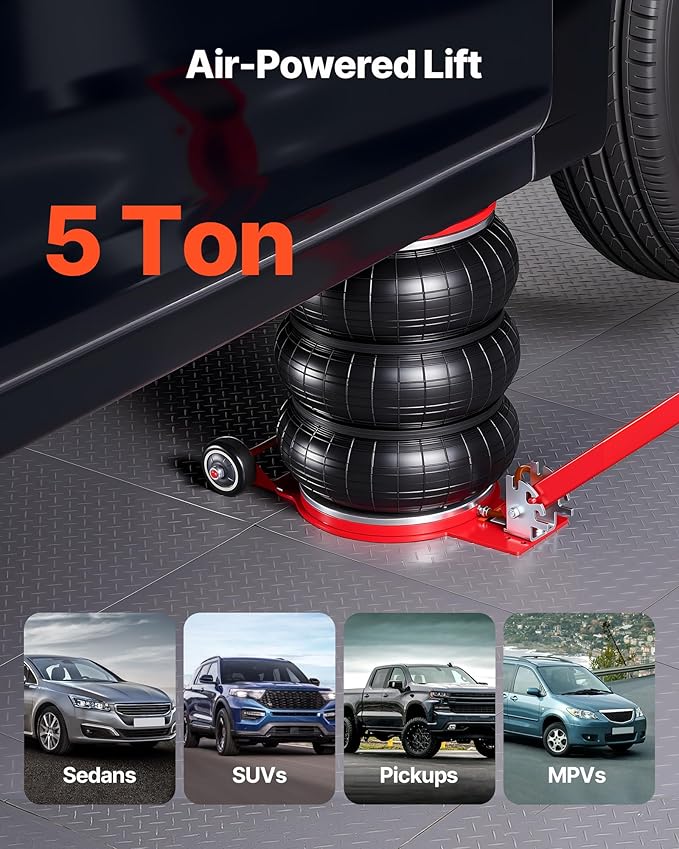 VEVOR Air Jack, 5 Ton/11023 lbs Triple Bag Air Jack, Airbag with Six Steel Pipes, Lift Up to 18.3 inch/464 mm, 4-10 s Fast Lifting Pneumatic with Adjustable Long Handle for Cars, SUVs, Pickup Trucks