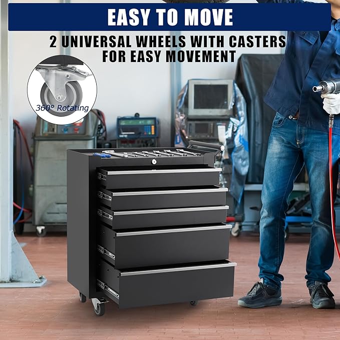 Professional Workstation Version 24" 5-Drawer Rolling Tool Chest - Lockable Storage Cabinet with Wheels for Workshop & Garage Organization