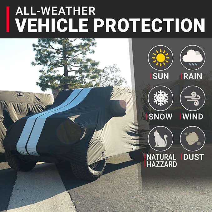 iCarCover Custom SUV Cover for Acura SLX (1996-1999) Waterproof All-Weather Rain Snow UV Sun Protector Full Exterior Indoor Outdoor Car Cover (Stripe - Black/Gray)