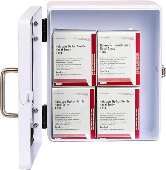 Outdoor Naloxone Overdose Emergency Kit Cabinet - 100% Waterproof - Wall Mounts (No Alarm or Lock, White)