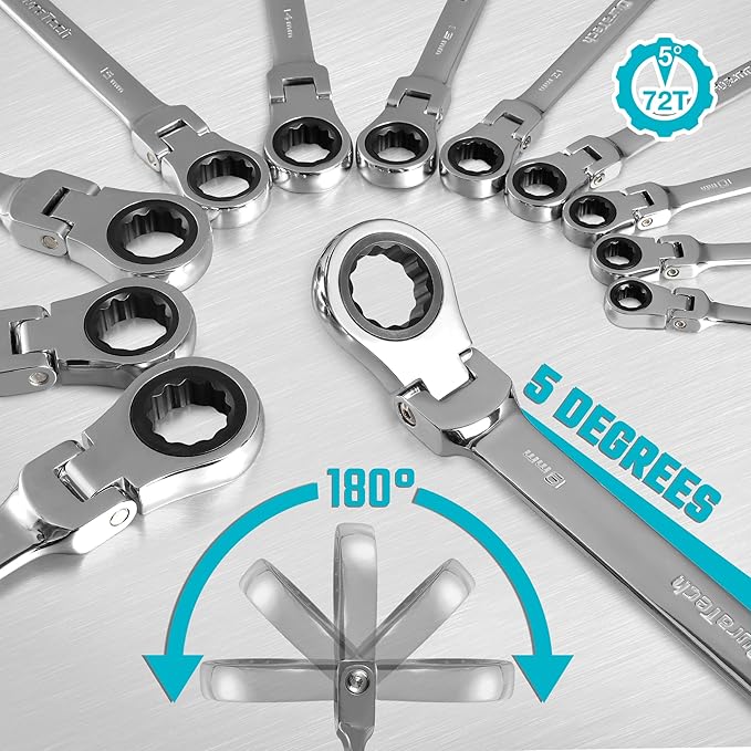 DURATECH 18mm Flex-Head Ratcheting Combination Wrench, Metric, 72-Tooth, CR-V Steel