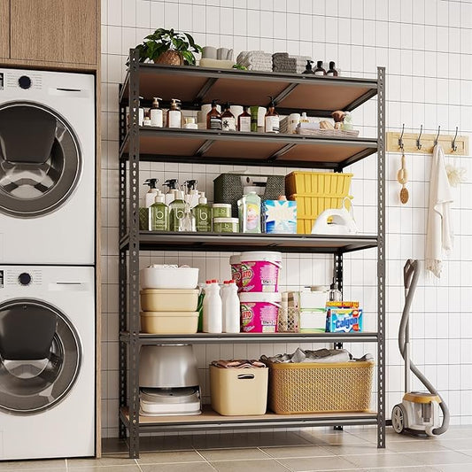 5-Tier Heavy Duty Adjustable Metal Storage Unit, 72" h x 48" w x 24" d, for Garage, Basement, Warehouse, Pantry, Closet, Kitchen, Black
