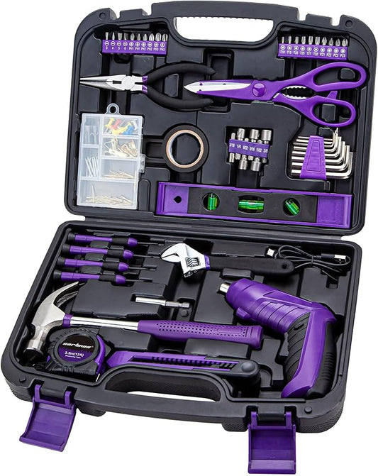 CARTMAN 149-piece Tool Set with Purple Cordless Screwdriver Essential Household Tool Box Hand Tool Kit