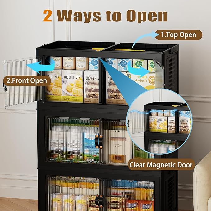 SAILUN 190Gal/760Qt Stackable Storage Bins Folding Collapsible Storage Bins with Lid, Closet Organizers and Storage Box with Door Black 33.5" W x 19" D x 69" H