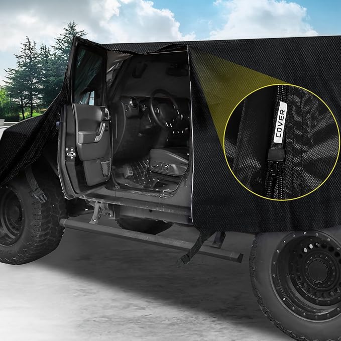 X AUTOHAUX SUV Car Cover Cab Cover for Jeep Wrangler JK JL Hardtop and Convertible Soft Top 4 Door 2007-2021 Outdoor Sun Dust Wind Snow Protection 420D Oxford with Driver Door Zipper Black