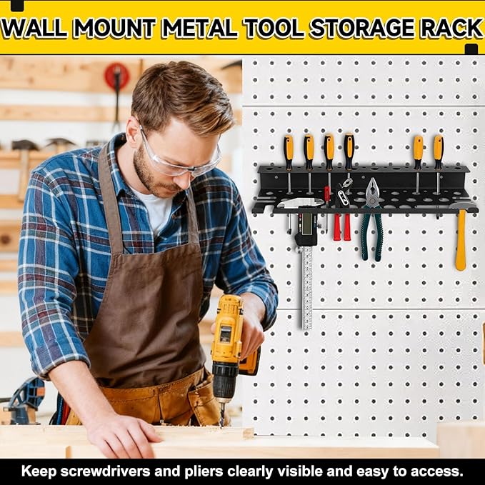 Metal Screwdriver Organizer, 15.75inch Utility Wall Mount Tool Organizer for Screwdrivers Pliers Holder with 35 Holes, Hand Tool Storage Rack for Workbench, Garage, Warehouse (Black, 2 Layers)