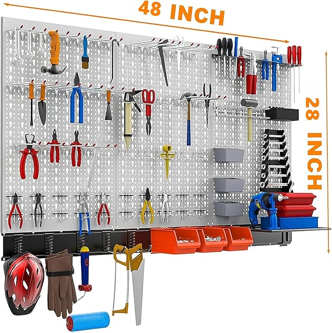 TORACK 109 PCS Pegboard Wall Organizer 4 ft. Garage Metal Pegboard Utility Tool Storage Kit w/Toolboard Hooks & Pegboard Hooks Accessories, Wall Mounted Storage Bins & Shelf