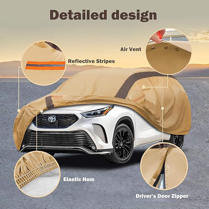 Highlander Car Cover Waterproof All Weather Compatible with Toyota Highlander 2007-2024, Outdoor Dustproof Anti-UV Sun Rain Protection Full Exterior Cover