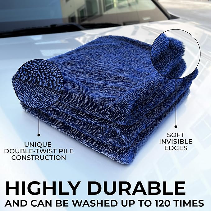 XL Car Drying Towel,1300 GSM Professional Car Towel with Double Twisted Loop, Car Drying Towels Extra Large Super Absorbent, Microfiber Drying Towels for Cars, Trucks - 40"x24", Navy 4-Pack