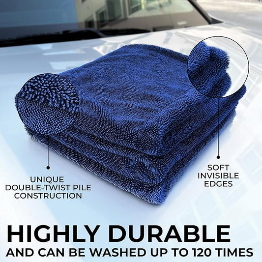 XL Car Drying Towel,1300 GSM Professional Car Towel with Double Twisted Loop, Car Drying Towels Extra Large Super Absorbent, Microfiber Drying Towels for Cars, Trucks - 40"x24", Navy 4-Pack