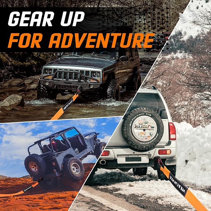 METOWARE Tow Strap 3'' × 20ft Recovery Strap, Heavy Duty Tow Straps with 35,000 lb Capacity, Triple Reinforced Loop Straps, Emergency Off Road Towing Rope, Extreme Water-Resistant (Orange)
