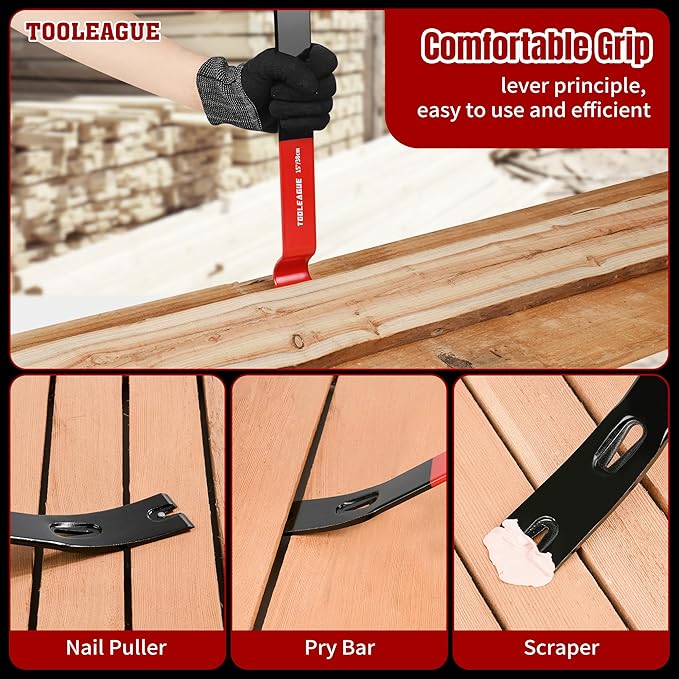 TOOLEAGUE 4Pcs Flat Pry Bar Set,5-1/2",7-1/2",10",15" Utility Heavy Duty Crow Bar with Nail Puller,Woodworking Tools for Prying, Scraping, Lifting, Pulling