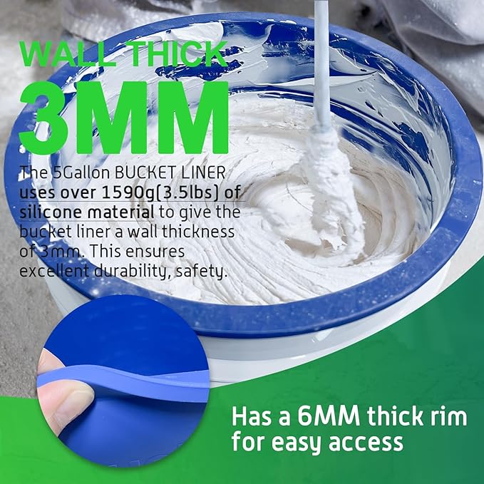 2PCS Bucket Liner, Blue Silicone Bucket Insert for 5 & 2 Gallon Buckets, Reusable for Concrete Mix & Thinset
