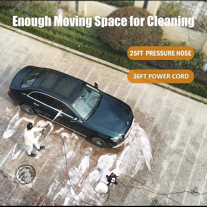 AIVOLT Pressure Washer, Portable Power Washer with Anti-Tipping 4-Wheel Design, 4 Quick-Connect Nozzles, Foam Cannon, Spray Gun & Cleaning Brush Set for Cars, Driveways, Fences, Patios & Home